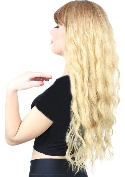 Perçemli Uzun Su Dalgası Fiber Sentetik Peruk / Kumral / Sarı Ombreli modelleri