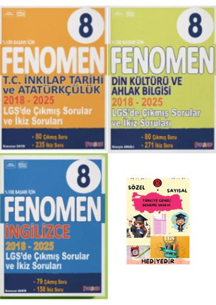 Fenomen Yayınları 8. Sınıf Lgs Inkilap + Din + Ingilizce Çıkmış Sorular ve Ikiz Soruları (2018-2025)