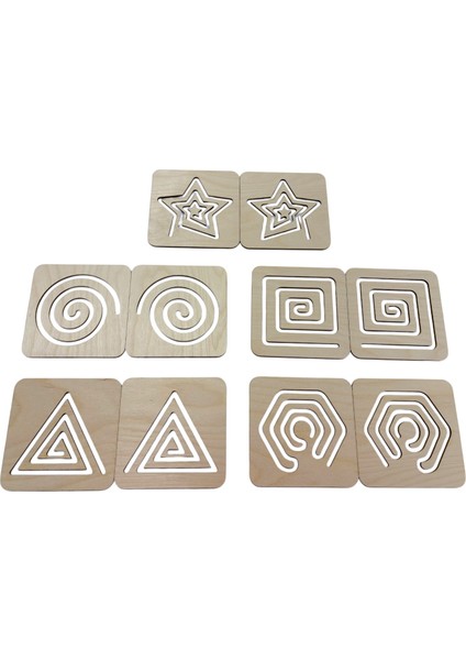 Ahşap Sağ ve Sol El Koordinasyon Oyunu, Iki El Çizgi Çalışması, Geometrik Desenler, 5'li Çizim Seti