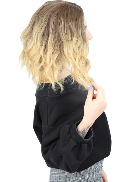 Fiber Sentetik Kısa Dalgalı Perçemsiz Peruk / Kumral / Sarı Ombreli fiyatları