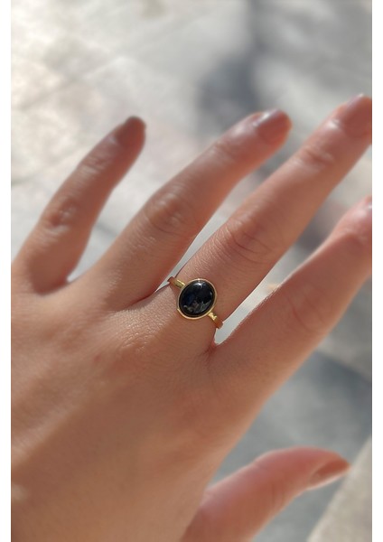 Gümüş 10X8 mm Siyah Onix Taşlı Altın Kaplama Yüzük fiyatları