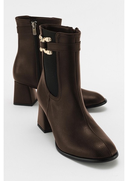 Tokalı Topuklu Bot Kahve Cilt