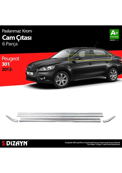 Peugeot 301 Krom Cam Çıtası 6 Prç. 2012-2017