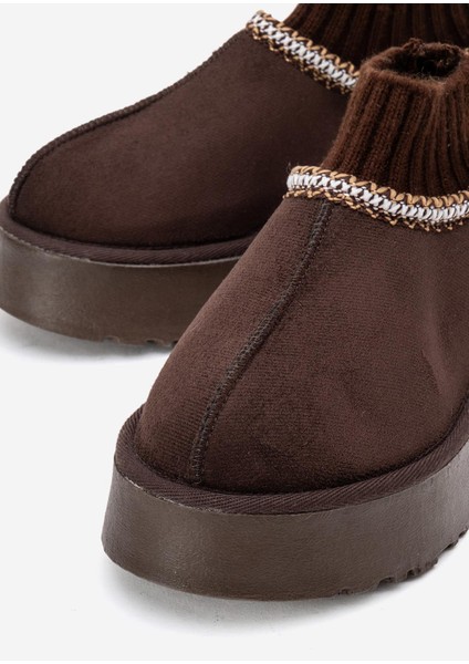 Kalın Tabanlı Mini Çoraplı Bot Kahve modelleri