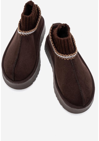 Kalın Tabanlı Mini Çoraplı Bot Kahve indirimleri