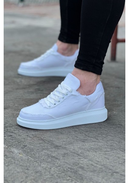 Beyaz Kot Kumaş Erkek Casual Ayakkabı