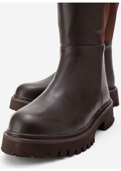 Kadın Düz Fermuarlı Streçli Çizme Kahve Cilt modelleri