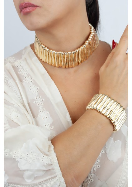 Luna Gold Dokulu Choker & Bileklik Seti