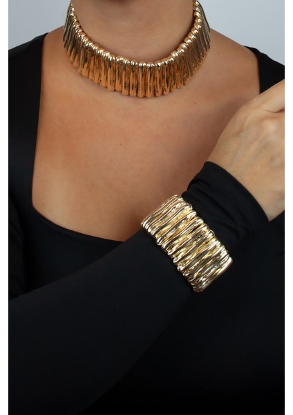Luna Gold Dokulu Choker & Bileklik Seti modelleri