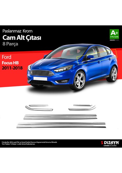 Ford Focus 3 HB Krom Cam Çıtası 8 Prç 2011-2018