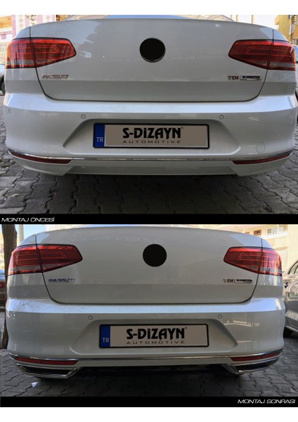 VW Passat B8 Krom Egzoz Görünümü Difüzör R Line Still 2 Parça 2015-2019 modelleri