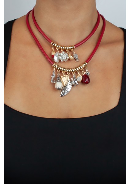 Charm Detaylı Çoklu Tasarım Kırmızı Choker Kolye fırsatları