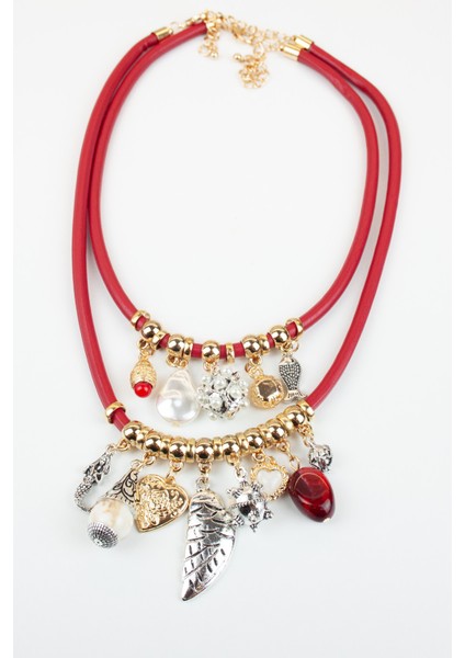 Charm Detaylı Çoklu Tasarım Kırmızı Choker Kolye indirimleri