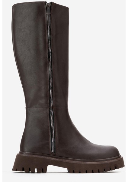 Kadın Düz Fermuarlı Çizme Kahve Cilt fiyatları