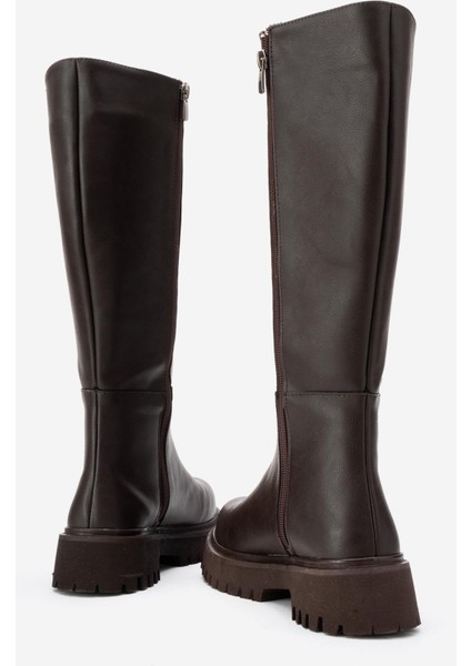 Kadın Düz Fermuarlı Çizme Kahve Cilt fırsatları