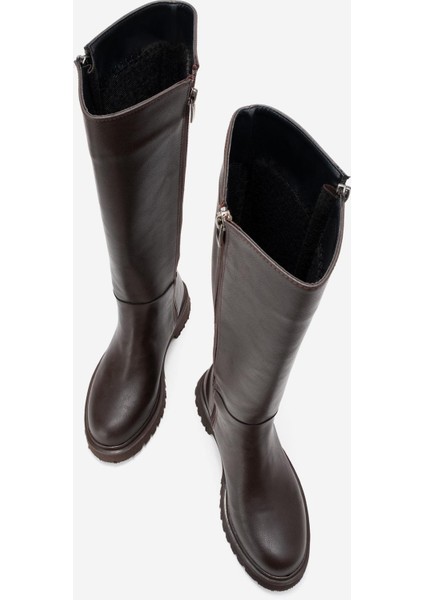 Kadın Düz Fermuarlı Çizme Kahve Cilt indirimleri