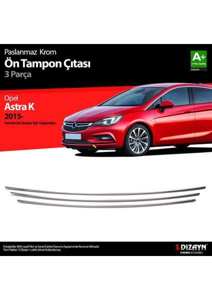 Opel Astra K HB Krom Ön Tampon Alt Çıtası 3 Prç 2015-2022 (Sensörsüz) fırsatları