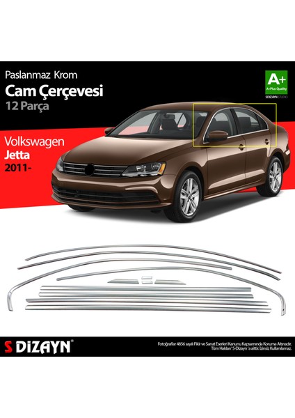 VW Jetta Krom Cam Çerçeve Seti 12 Prç. 2011-2019 A+ Kalite