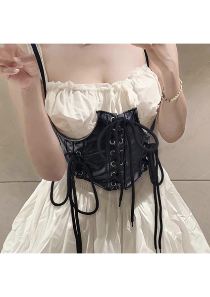 Yüksek Bel Korse Gotik Deri Bel Şekillendirici ,cosplay Siyah Pu Deri Gotik Korse Dış Giyim Siyah