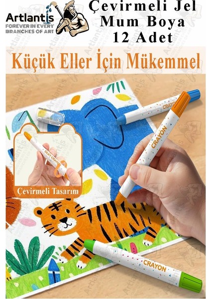 Çevirmeli Jel Mum Boya 12 Renk 1 Adet Plastik Kutulu 12 Li Mum Boya Kalemi Silinebilir Zararsız Yıkanabilir fiyatları