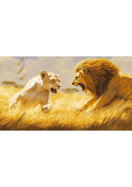 Kavga Eden Çift Aslan Ev Duvar Salon Güzellik Salonu Ofis Dükkan Dekarasyon Kanvas Tablo fiyatları