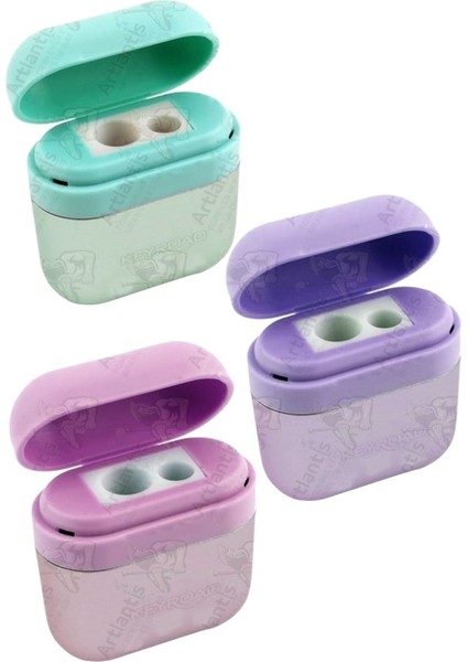 Kalemtraş 2 Li 3 Adet Kulaklık Kutulu Airpods Hazneli Jumbo ve Standart Kalem Açacağı Plastik Kalemtıraş