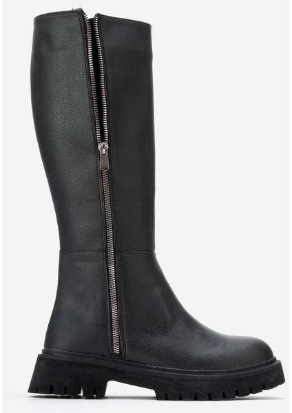 Kadın Düz Fermuarlı Çizme Siyah Cilt fiyatları