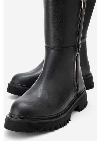 Kadın Düz Fermuarlı Çizme Siyah Cilt modelleri