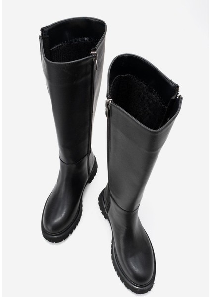 Kadın Düz Fermuarlı Çizme Siyah Cilt indirimleri