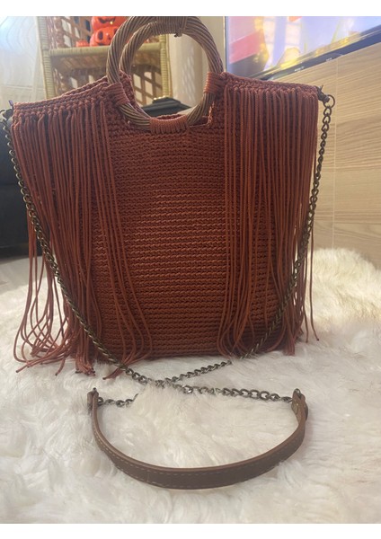 El Örgüsü Püsküllü Tarçın Renk Bayan El ve Çapraza Çanta fırsatları