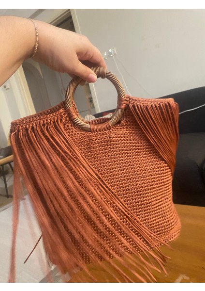 El Örgüsü Püsküllü Tarçın Renk Bayan El ve Çapraza Çanta indirimleri