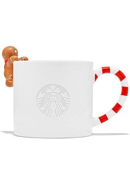 Meraklı Zencefil Kurabiye Adam Figürlü Beyaz Porselen Kupa 355ML