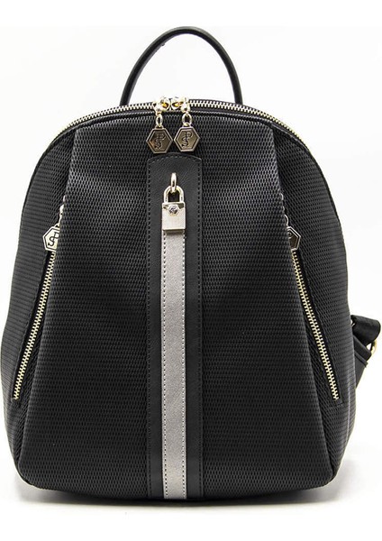 Kadın 1123-46055 Sılver Polo Sırt Çantası M86 Siyah-Mat Siyah-Platin