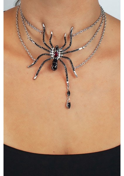 Örümcek Form Siyah Taşlı Çoklu Zincir Choker Kolye modelleri