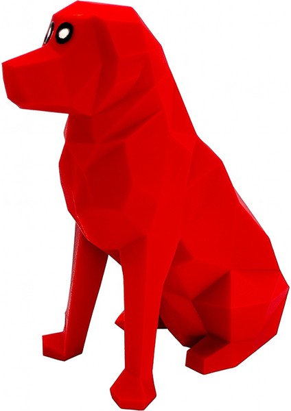 3D Baskı Dekoratif Kırmızı Köpek Figurü – Poligon Tasarım – Masa Üstü Süs Eşyası – Çocuk Odası, Ofis, Kreş Dekorasyonu