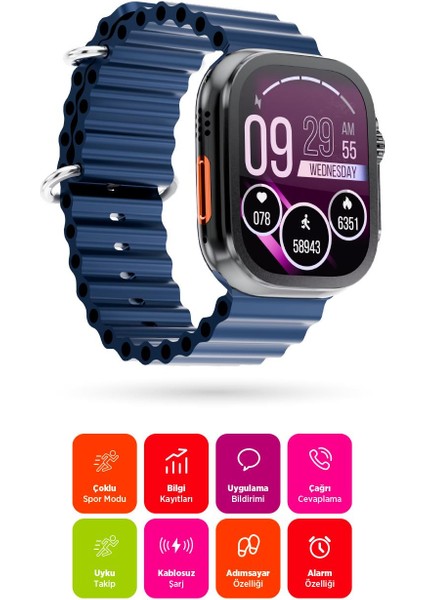 PBS139 2.01 Inç Dokunmatik Ekran Akıllı Saat Dahili Hoparlör ve Mikrofon Navy fiyatları
