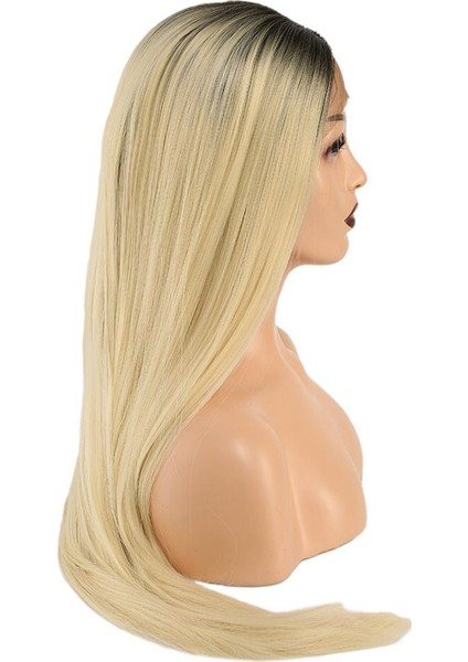 Fiber Sentetik Düz Uzun Tül Peruk / Siyah Platin Uzun Ombreli fırsatları