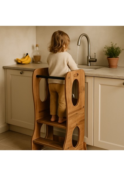 Montessori Öğrenme Kulesi, Ceviz Mdf, Güvenli Çocuk Basamağı, Mutfak Yardımcı Kulesi modelleri