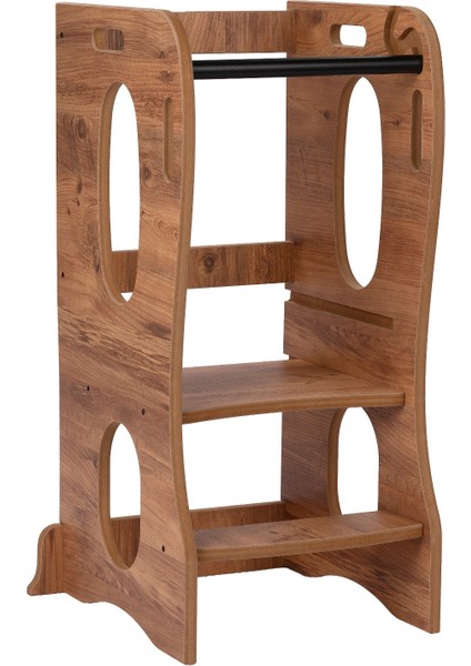 Montessori Öğrenme Kulesi, Ceviz Mdf, Güvenli Çocuk Basamağı, Mutfak Yardımcı Kulesi indirimleri