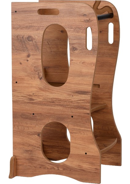 Montessori Öğrenme Kulesi, Ceviz Mdf, Güvenli Çocuk Basamağı, Mutfak Yardımcı Kulesi