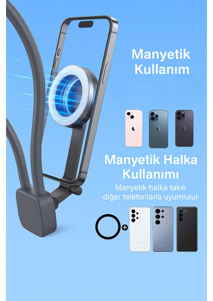 Çok Fonksiyonlu Boyun Tipi Telefon Tutucu | 360° Ayarlanabilir Manyetik Stand modelleri
