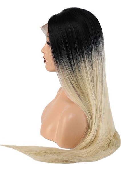 Fiber Sentetik Düz Uzun Tül Peruk / Siyah Platin Orta Ombreli fırsatları