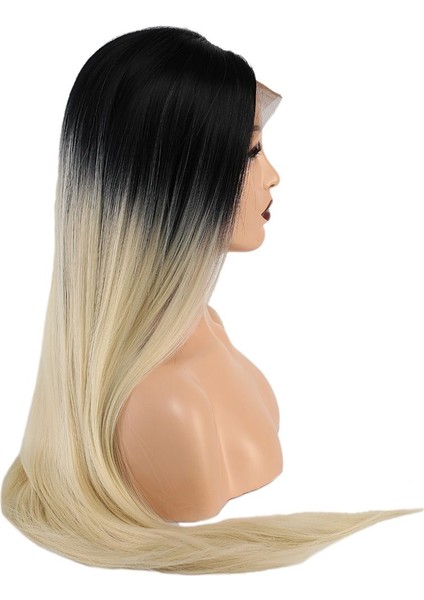 Fiber Sentetik Düz Uzun Tül Peruk / Siyah Platin Orta Ombreli indirimleri