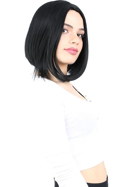 Kahkülsüz Düz Kısa Fiber Sentetik Peruk / Siyah fiyatları