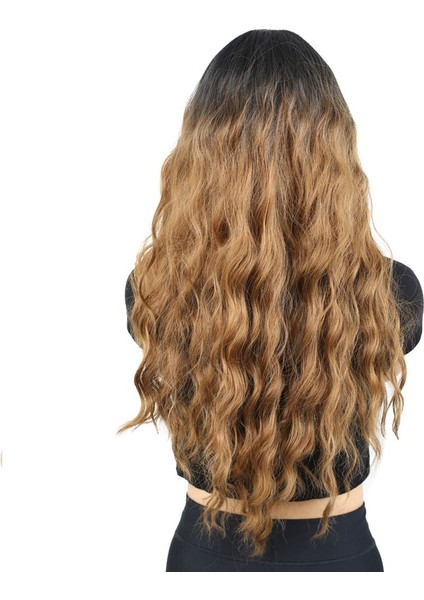 Perçemli Uzun Su Dalgası Fiber Sentetik Peruk/ Siyah / Karamel Ombreli fırsatları