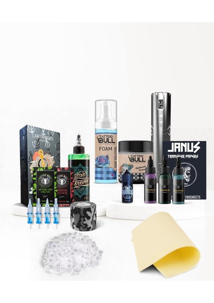 Samurai Kablosuz Pen Dövme Makinesi Seti - Gri