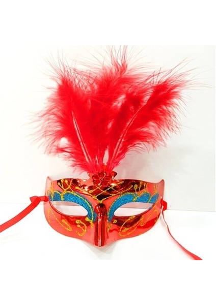 Renkli Tüylü Venedik Parti Maskesi Karışık Renk 12 Adet fırsatları