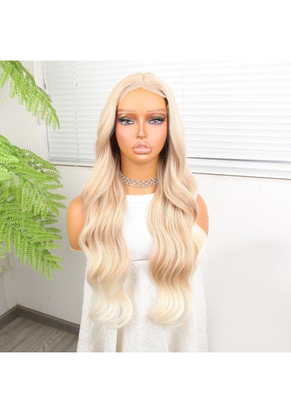 Açık Rus Kumralı Beyaz Platin Ombre Fiber Sentetik Tül Peruk fiyatları