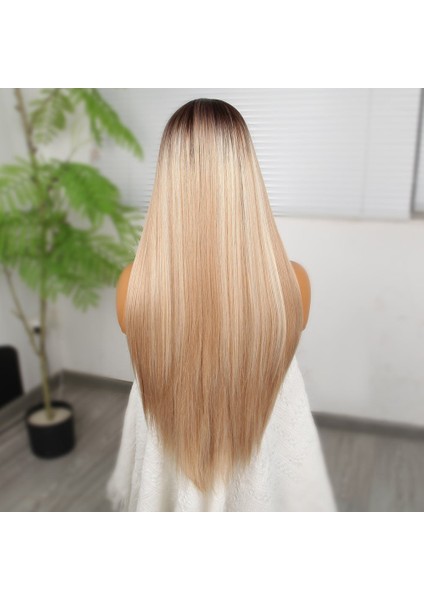 Kumral Beyaz Platin Ombreli ve Röfleli Fiber Sentetik Tül Peruk indirimleri