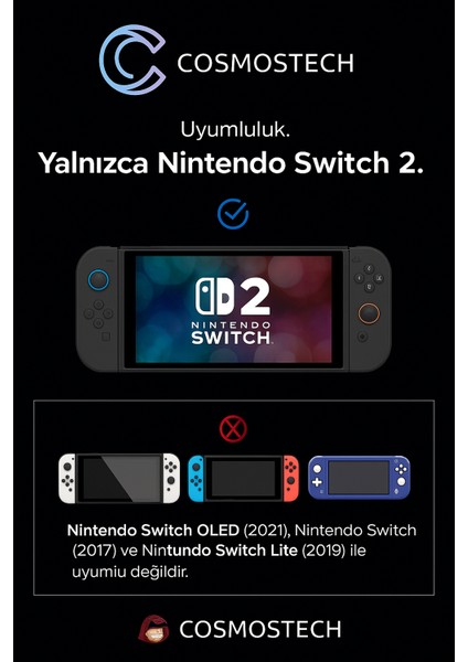 Nintendo Switch Switch 2 Uyumlu 7'' – 7.9'' 9h Temperli Cam Kırılmaz Ekran Koruyucu, Hd Clear, Toz Önleyici, Kabarcık Önleyici, 9h Hardness